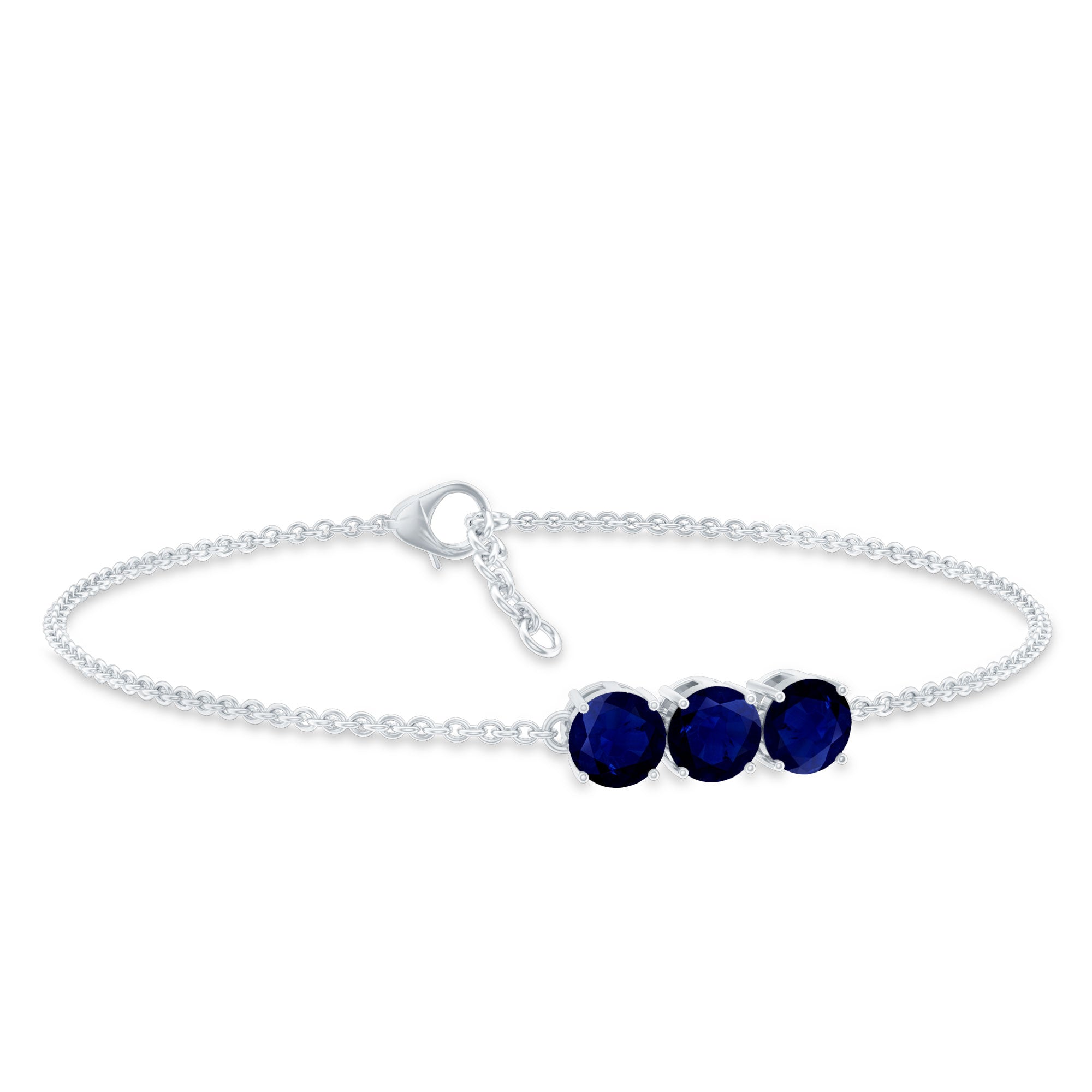 Natural 2.85 Carat Blue Sapphire Three Stone Chain Bracelet AAA - Rosec Jewels