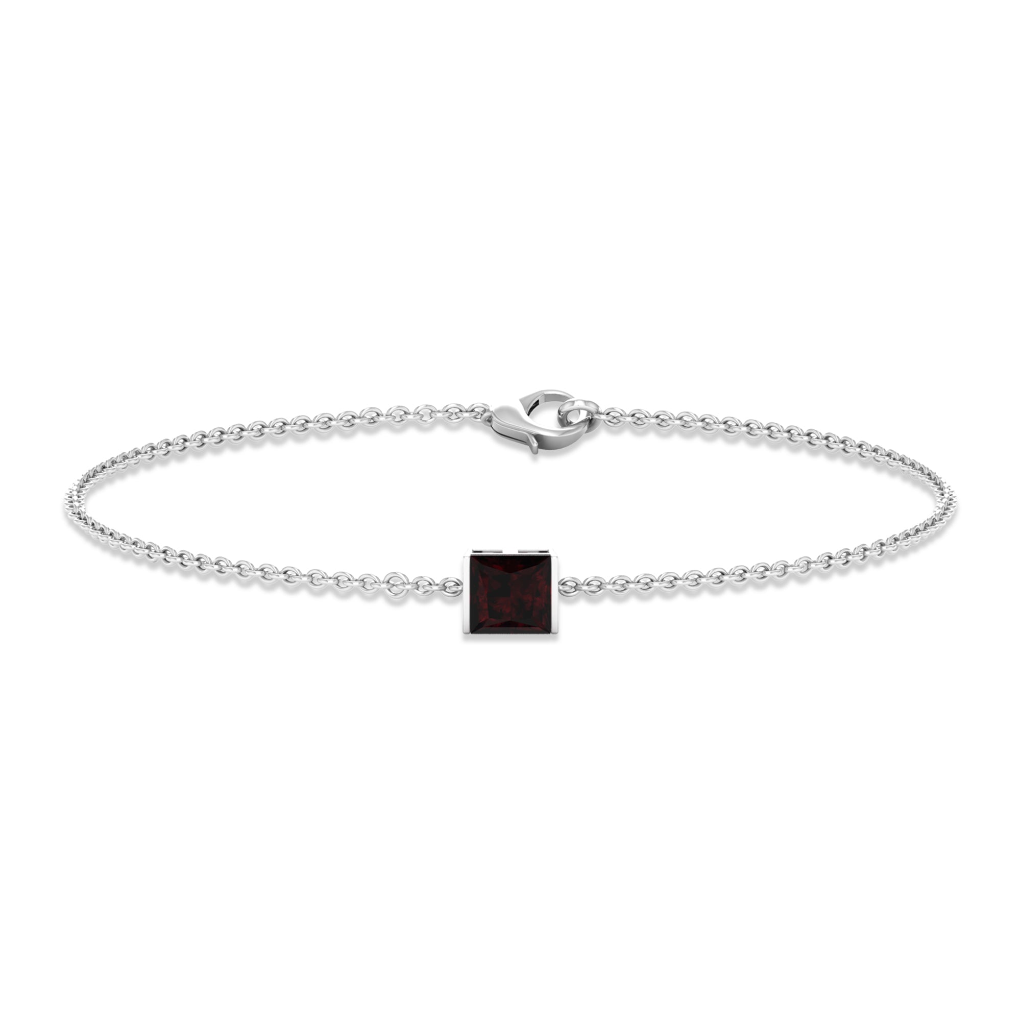 Genuine 1.4 Carat Princess Cut Garnet Solitaire Chain Bracelet AAA - Rosec Jewels