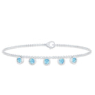 Bezel Set Aquamarine 5 Stone Chain Bracelet AAA - Rosec Jewels