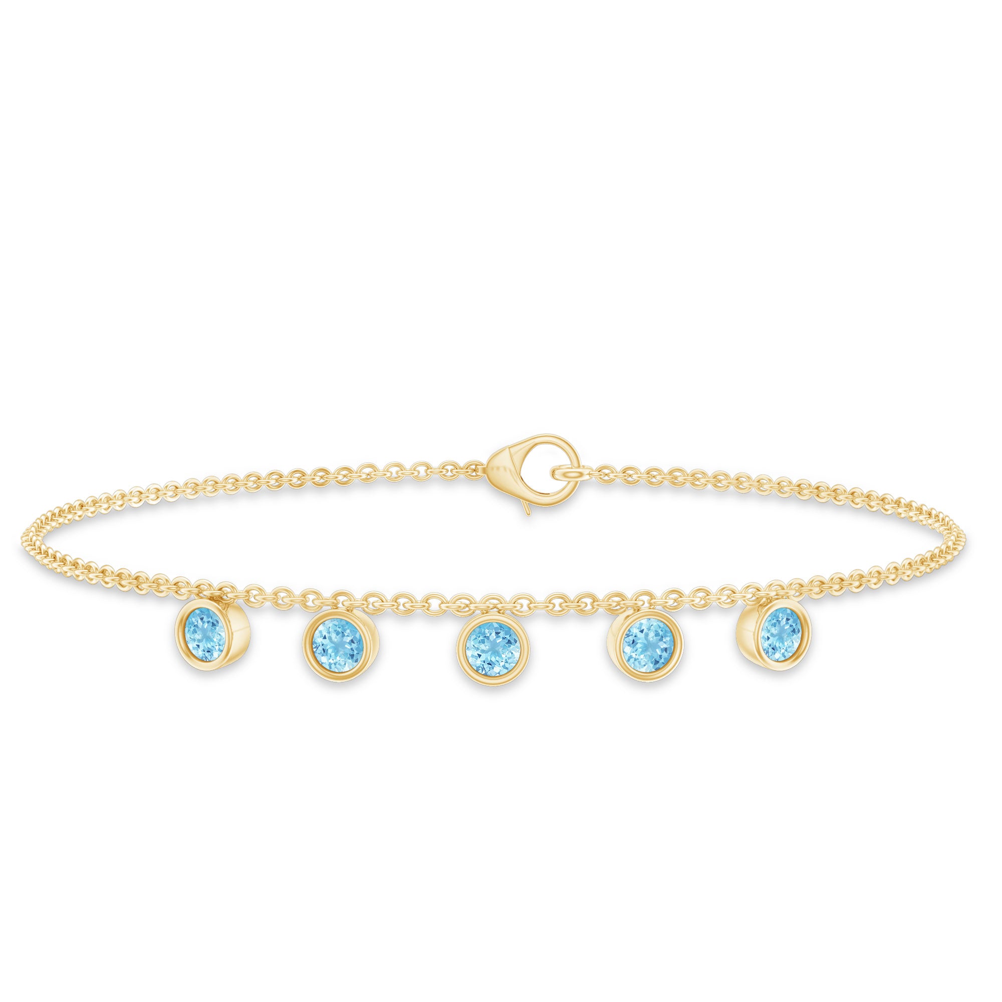 Bezel Set Aquamarine 5 Stone Chain Bracelet AAA - Rosec Jewels