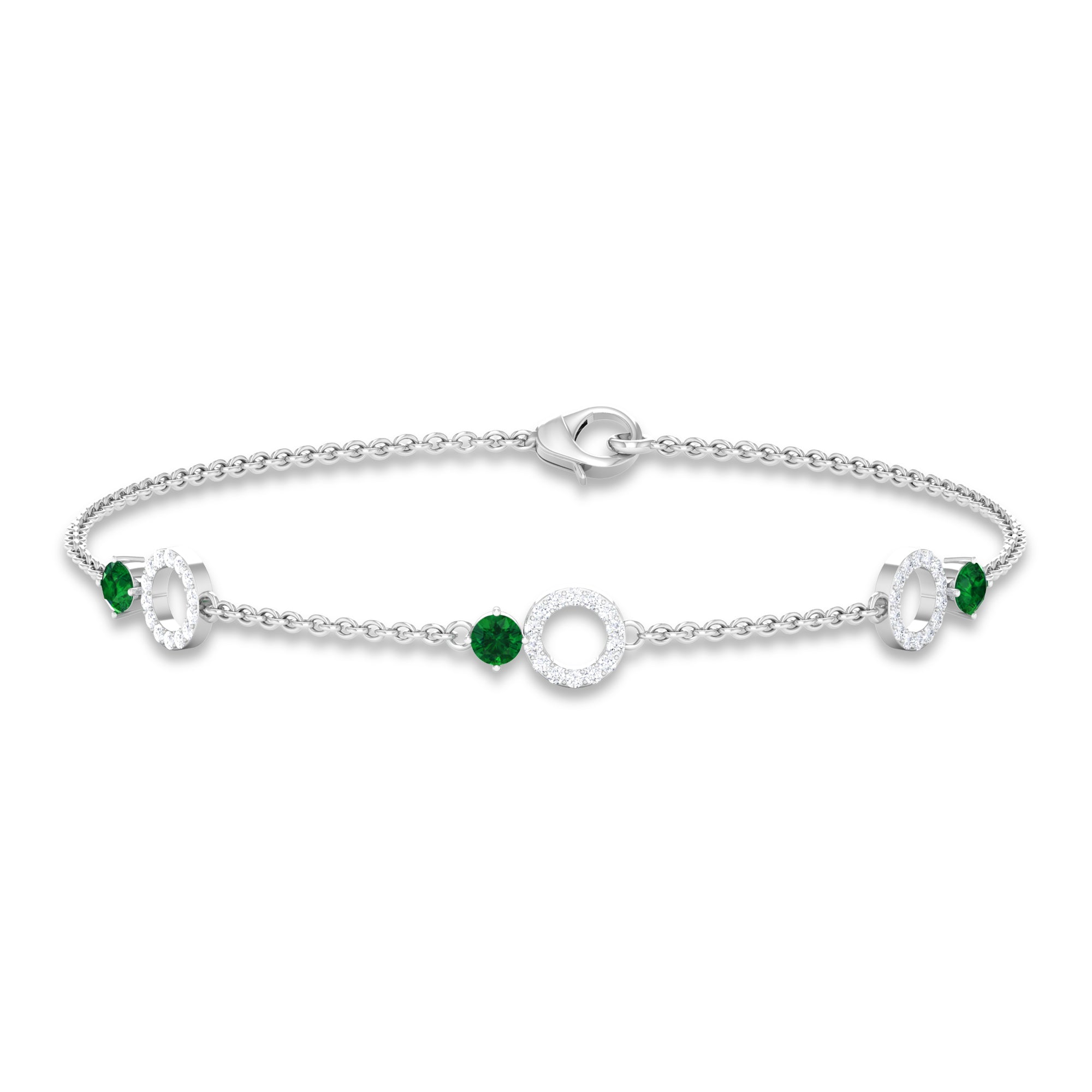 Genuine Emerald and Diamond Station Chain Bracelet AAA - Rosec Jewels
