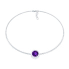 1.2 Carat Genuine Amethyst Solitaire Chain Bracelet in Bezel Set AAA - Rosec Jewels