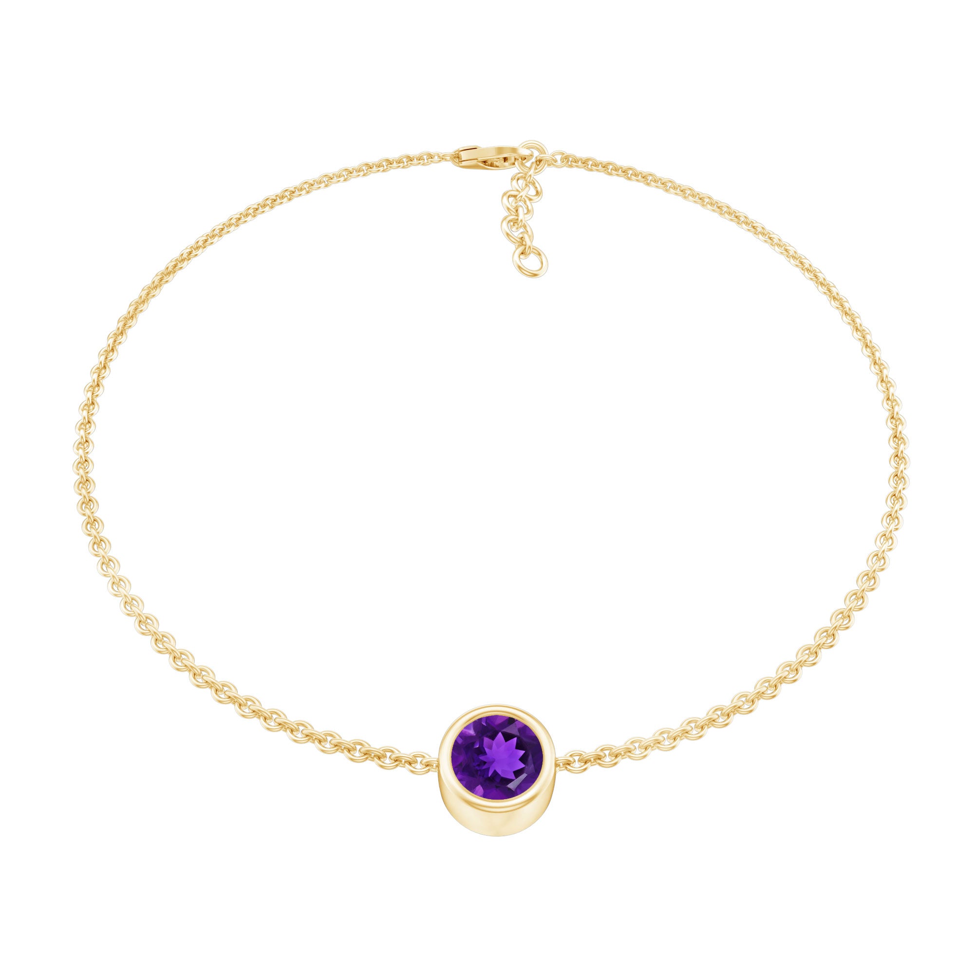 Genuine 7MM Amethyst Solitaire Chain Bracelet in Bezel Set AAA - Rosec Jewels