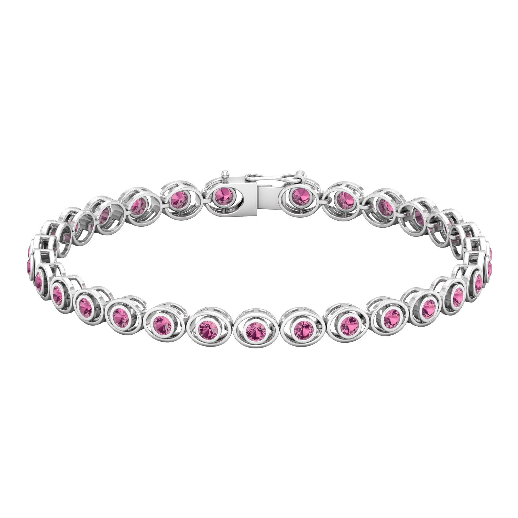 Bezel Set Pink Tourmaline Tennis Bracelet Pink Tourmaline - ( AAA ) - Quality - Rosec Jewels