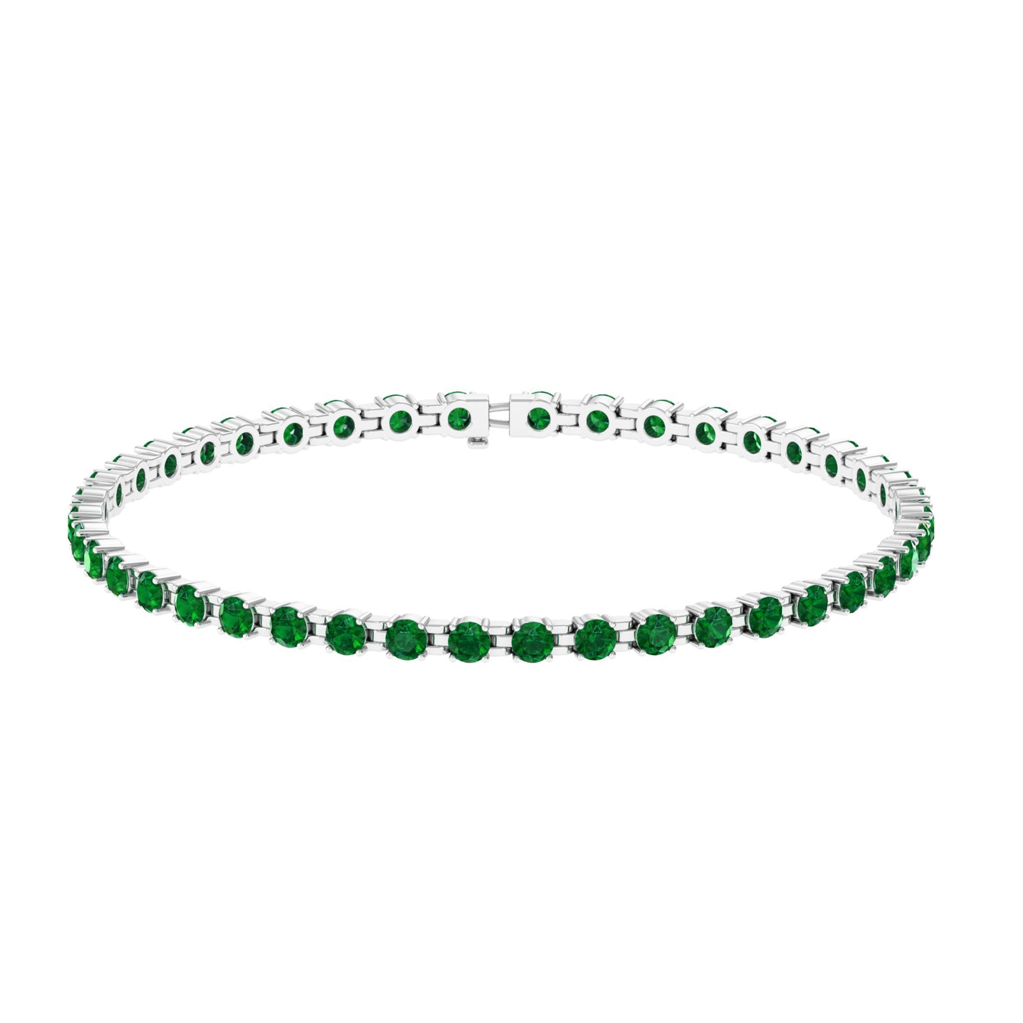 Round Shape Lab Grown Emerald Tennis Bracelet Lab Created Emerald - ( AAAA ) - Quality - Rosec Jewels