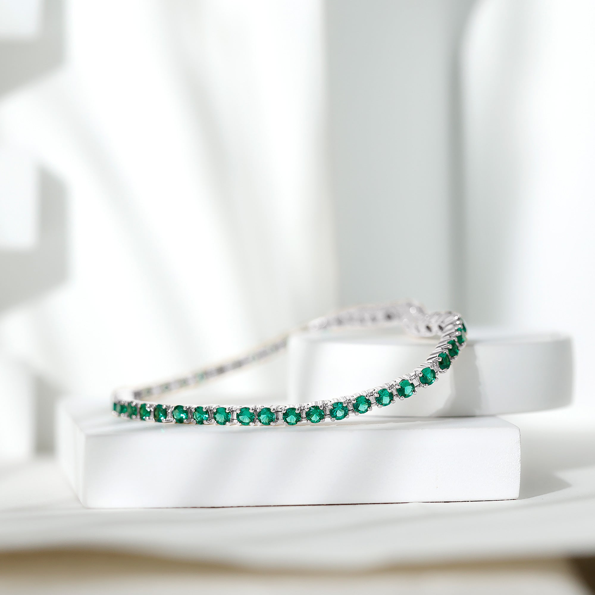 Round Shape Lab Grown Emerald Tennis Bracelet Lab Created Emerald - ( AAAA ) - Quality - Rosec Jewels