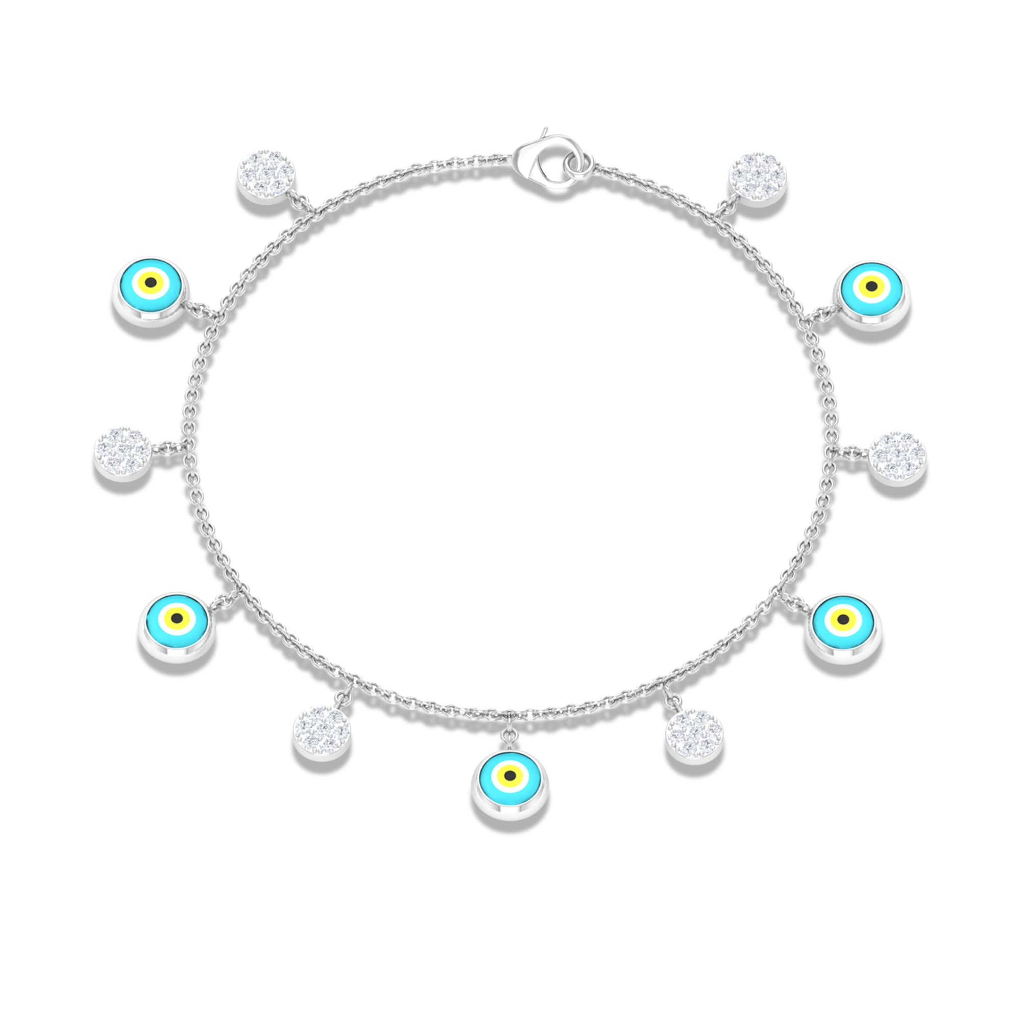 Rosec Jewels-Diamond Evil Eye Chain Charm Bracelet