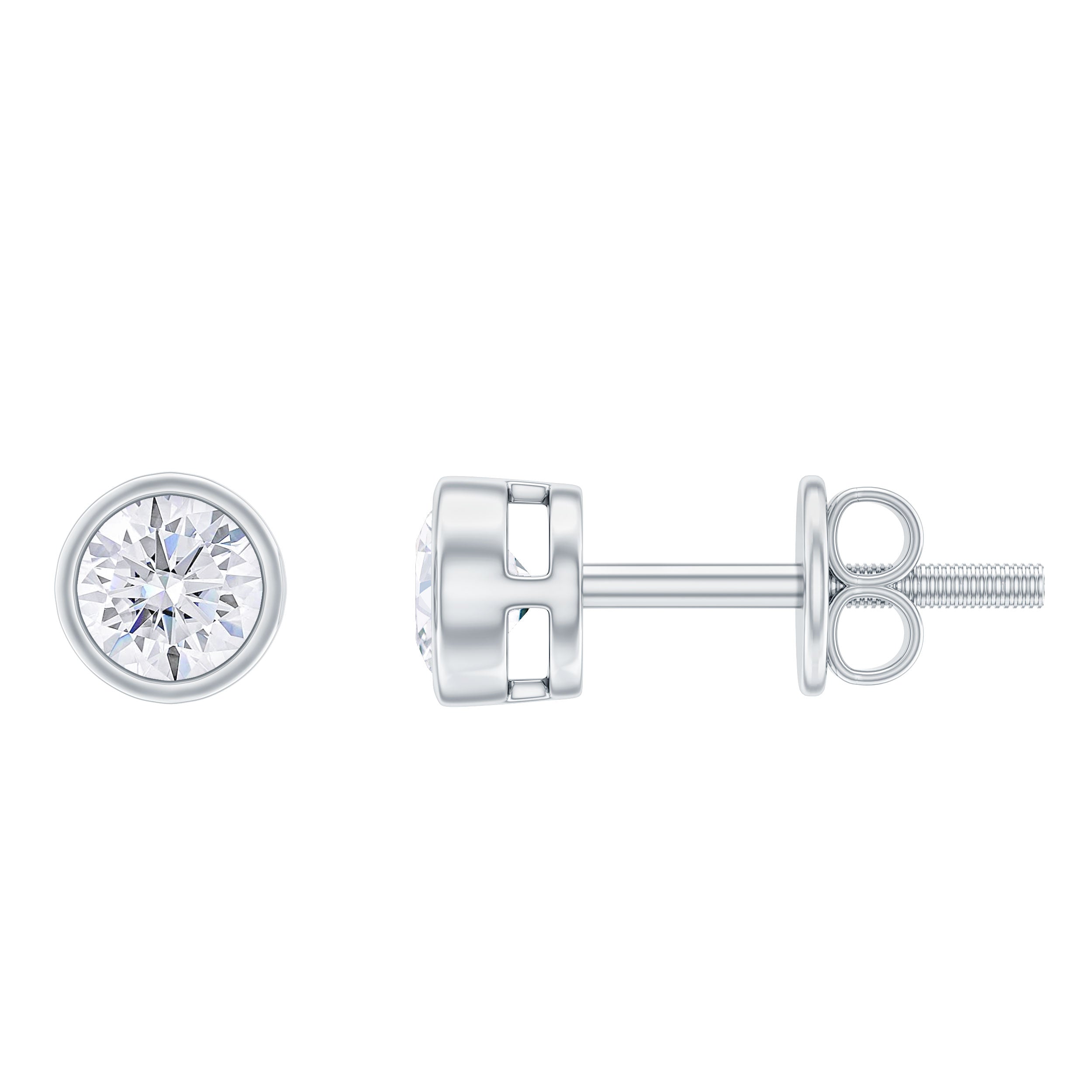 Round Cut Solitaire Stud Earrings with Bezel Set Moissanite Moissanite - ( D-VS1 ) - Color and Clarity - Rosec Jewels