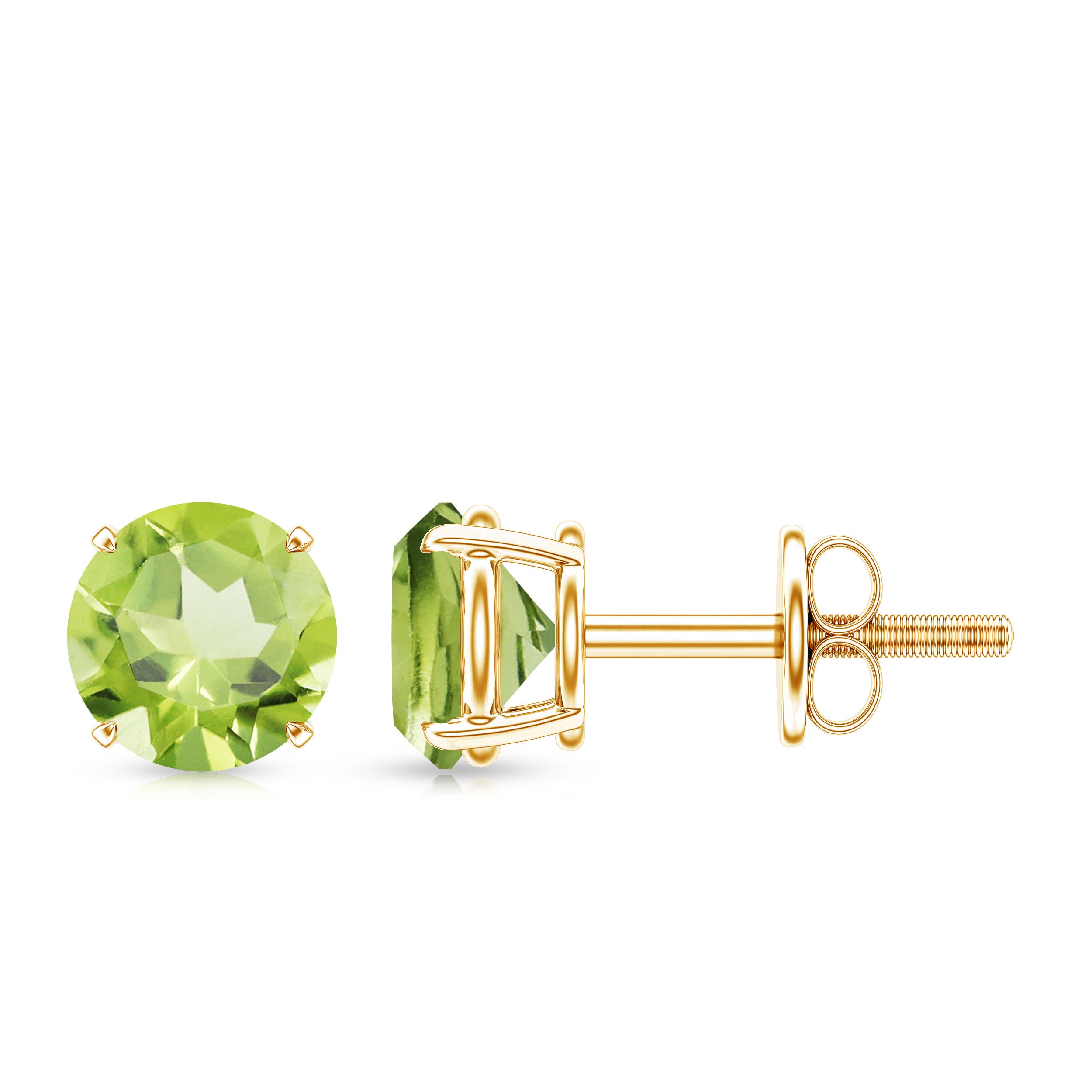 Natural 1 Carat Peridot Stud Earrings with Screw Back AAA - Rosec Jewels