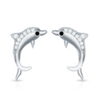 Cute Dolphin Stud Earrings with Moissanite D-VS1 - Rosec Jewels