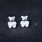 Teddy Bear Stud Earrings for Women with Diamonds Natural - ( HI-SI ) - Rosec Jewels