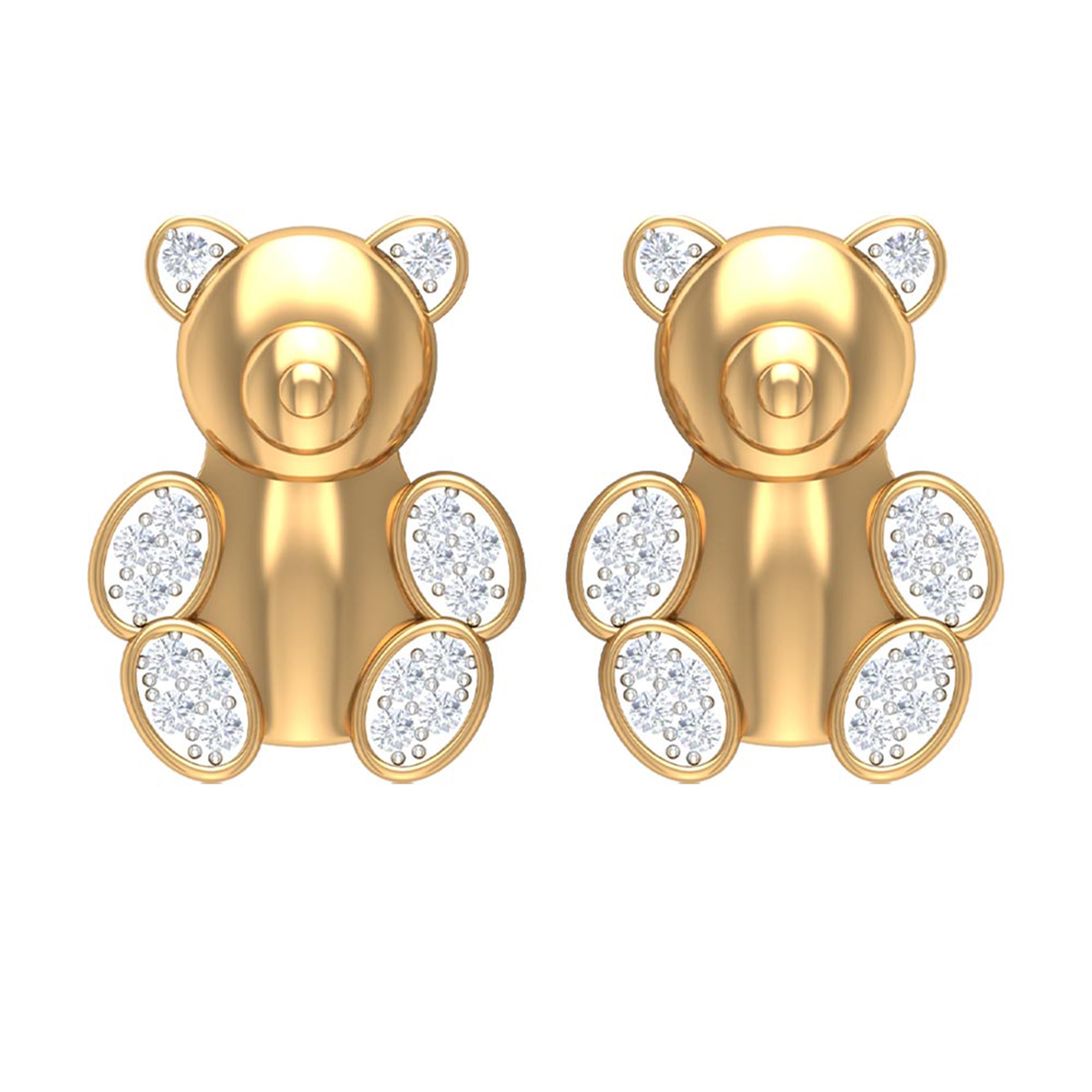 Teddy Bear Stud Earrings for Women with Diamonds Natural - ( HI-SI ) - Rosec Jewels