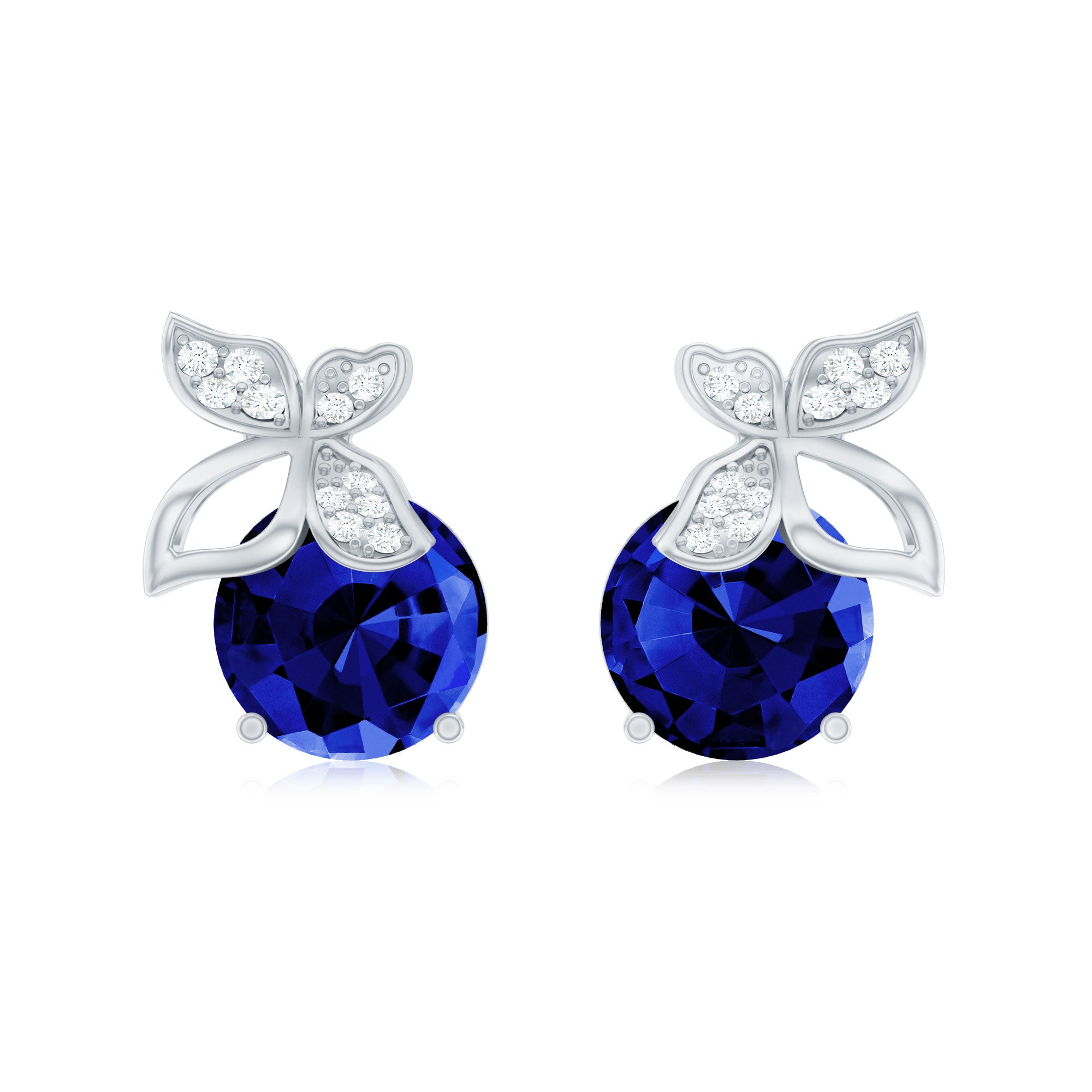 2 Carat Lab Created Blue Sapphire and Diamond Butterfly Stud Earrings AAAA - Rosec Jewels