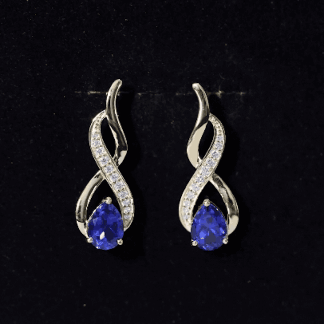 Lab Grown Blue Sapphire Infinity Drop Earrings with Diamond AAAA - Rosec Jewels