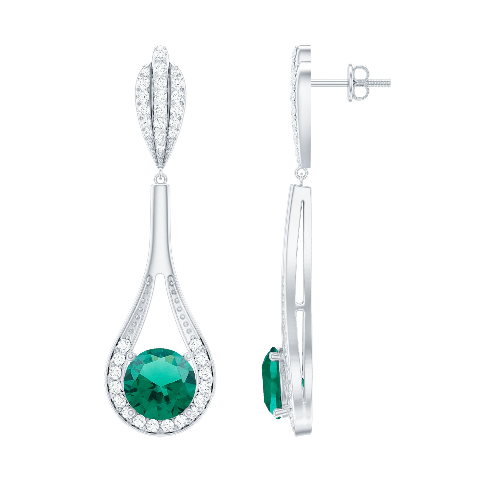 Certified Lab Grown Emerald Wedding Earrings With Diamond