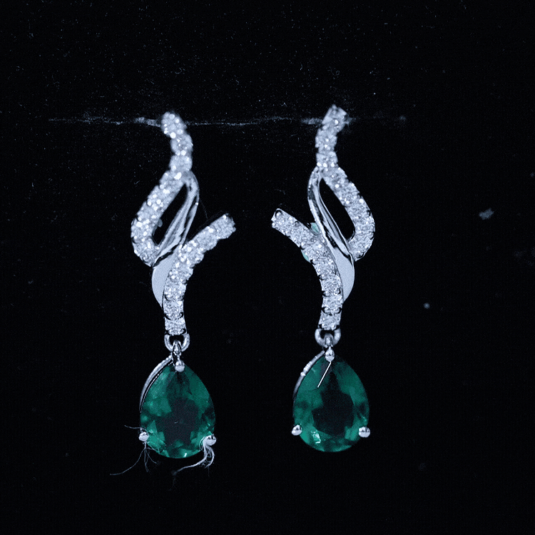 Vintage Lab Grown Emerald Teardrop Earrings with Diamond Accent AAAA - Rosec Jewels