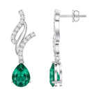 Vintage Lab Grown Emerald Teardrop Earrings with Diamond Accent AAAA - Rosec Jewels
