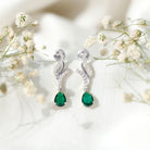 Vintage Lab Grown Emerald Teardrop Earrings with Diamond Accent AAAA - Rosec Jewels