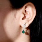 Vintage Lab Grown Emerald Teardrop Earrings with Diamond Accent AAAA - Rosec Jewels