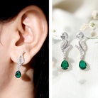 Vintage Lab Grown Emerald Teardrop Earrings with Diamond Accent AAAA - Rosec Jewels