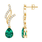 Vintage Lab Grown Emerald Teardrop Earrings with Diamond Accent AAAA - Rosec Jewels