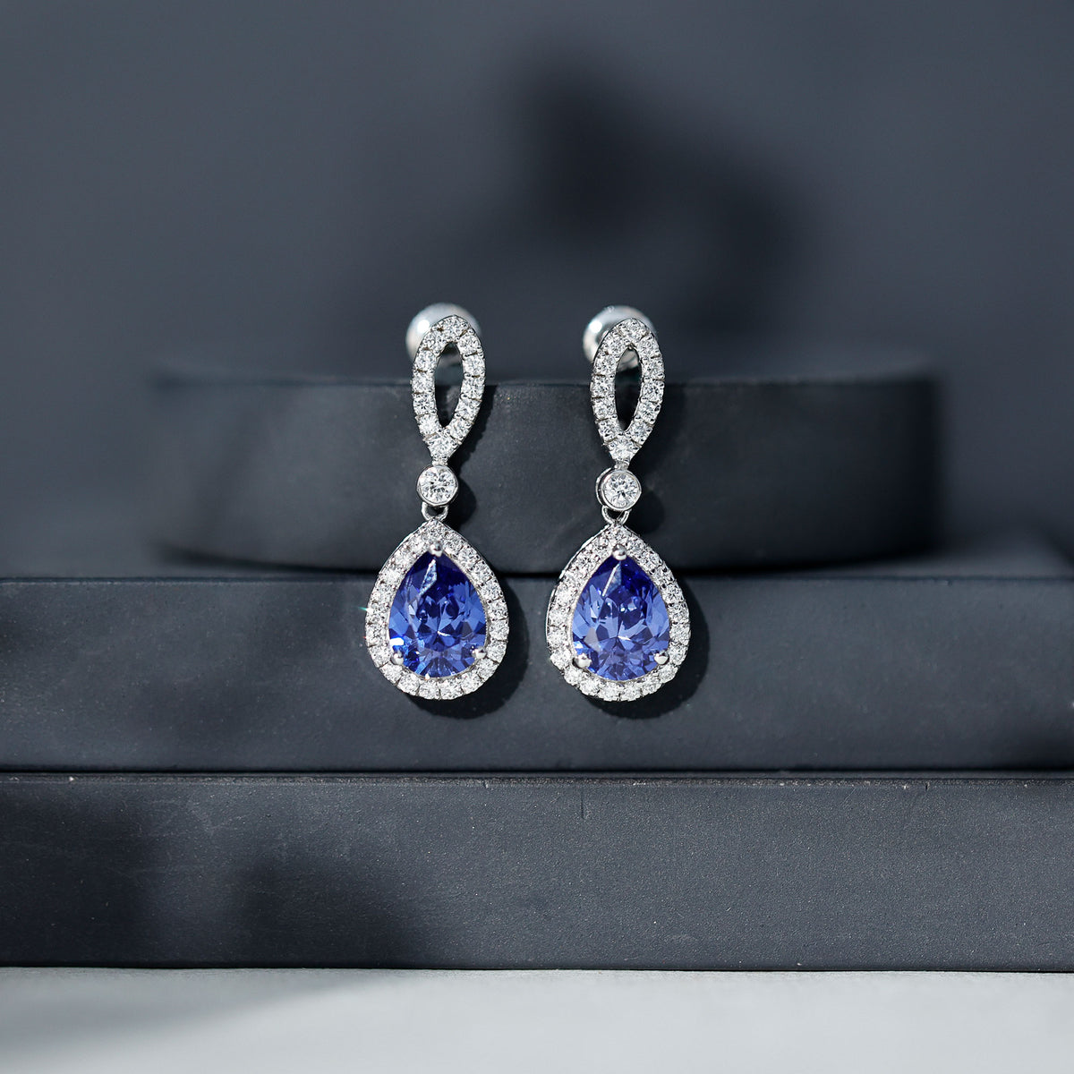 Designer Lab Grown Sapphire Drop Earrings with Diamond AAAA - Rosec Jewels