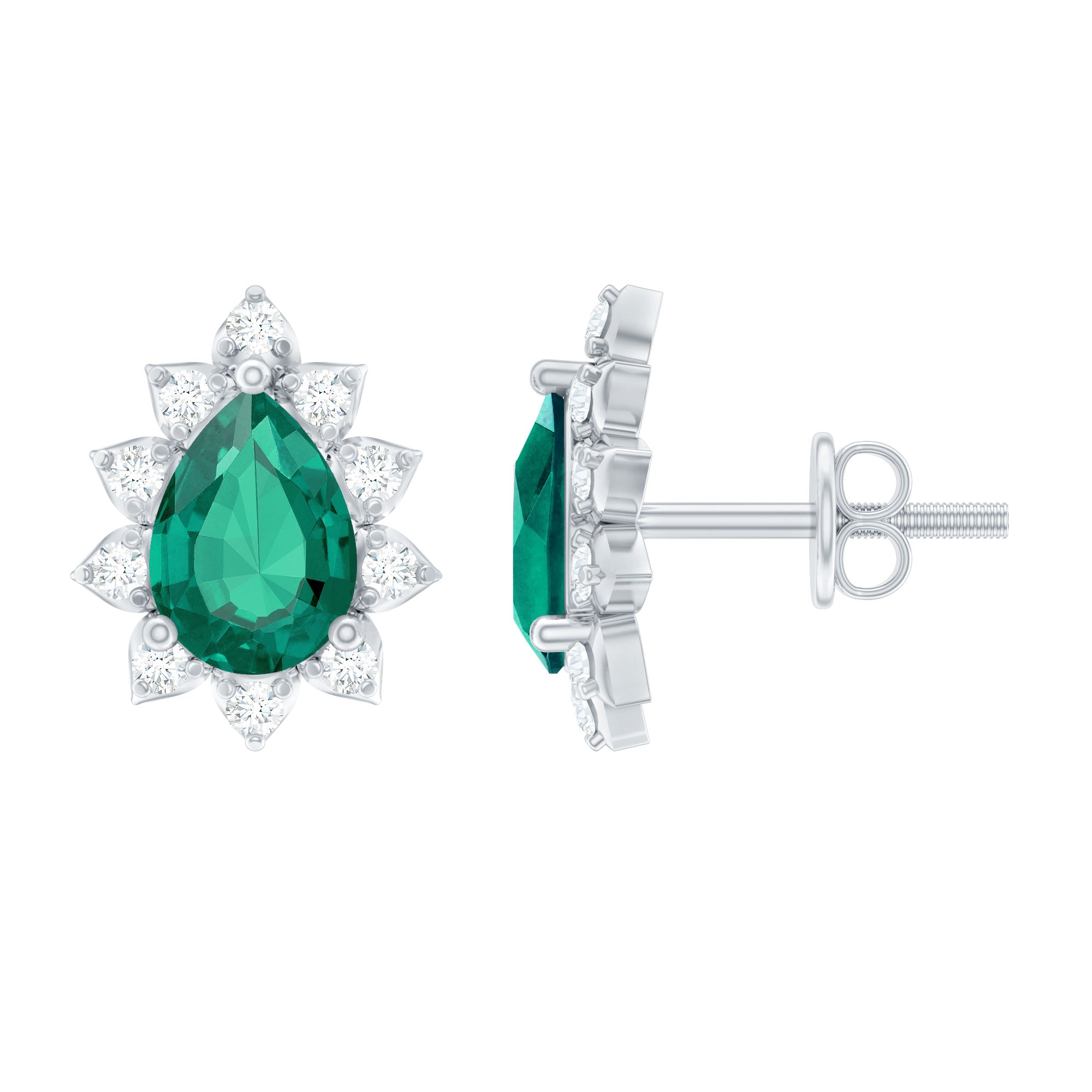 Floral Inspired Lab Emerald Stud Earrings with Moissanite