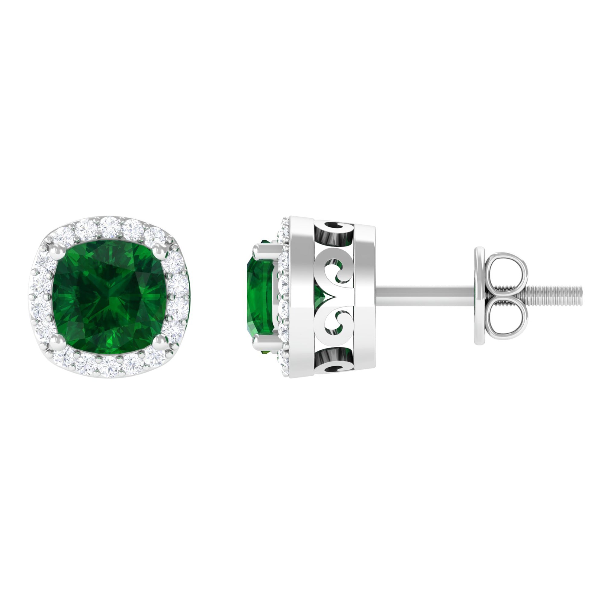 Lab Grown Emerald Stud Earrings with Moissanite