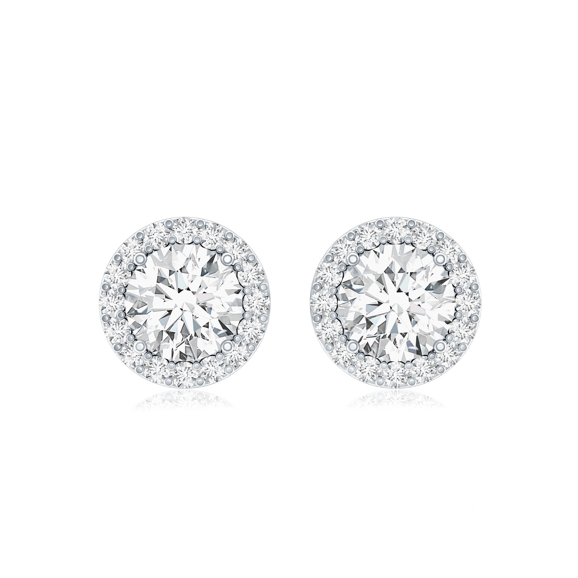 5 MM Round Lab Grown Diamond Halo Stud Earrings With Screw Back Lab - ( EF-VS ) - Rosec Jewels