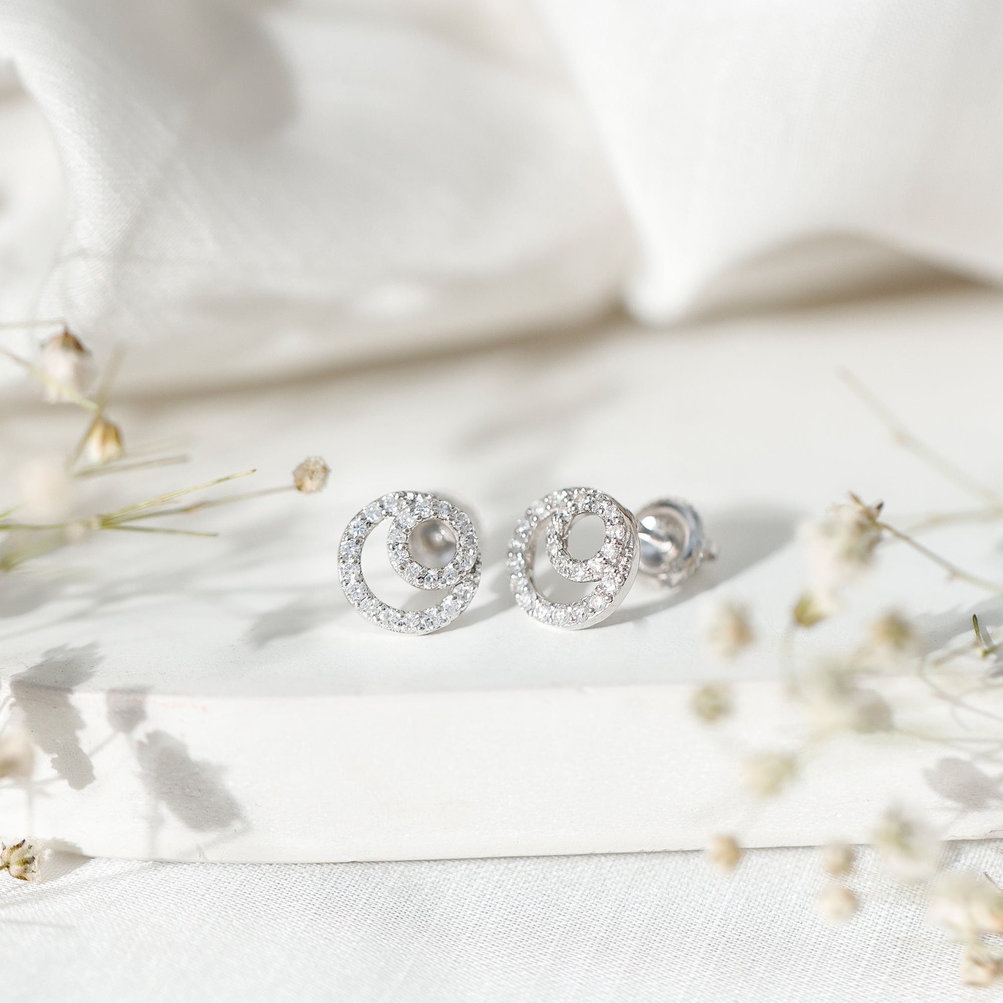 Lab Grown Diamond Double Circle Stud Earrings Lab - ( EF-VS ) - Rosec Jewels