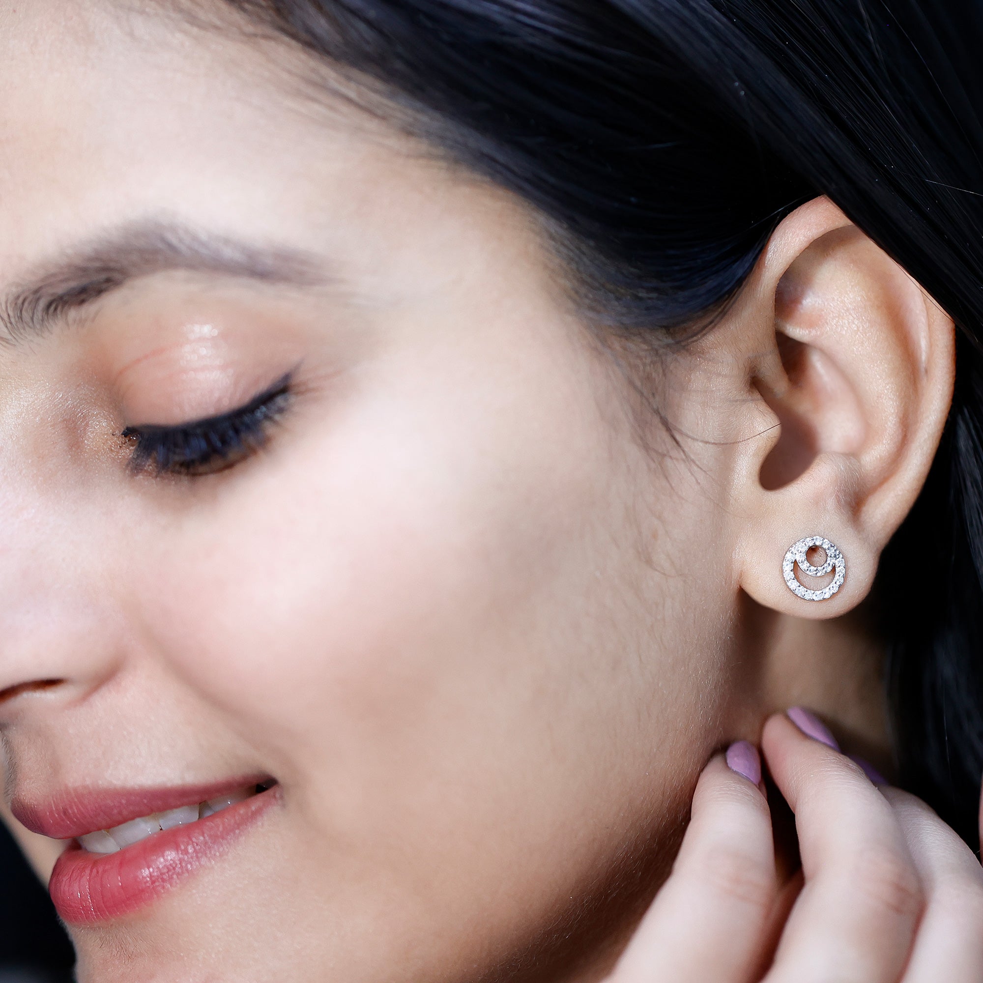 Lab Grown Diamond Double Circle Stud Earrings Lab - ( EF-VS ) - Rosec Jewels