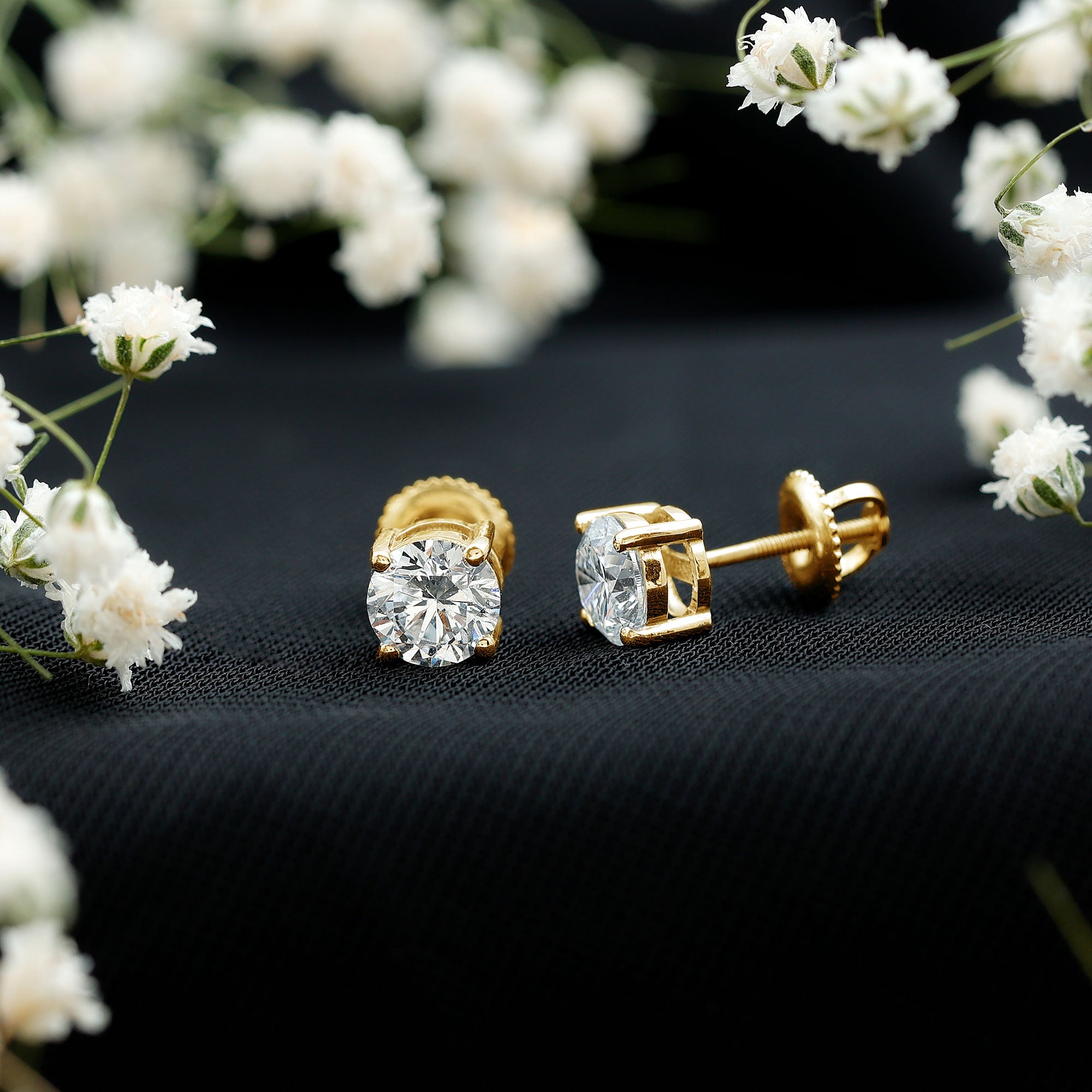 Rosec Jewels-IGI Certified 2 Carat Round Lab Grown Diamond Stud Earrings with Screw Backs