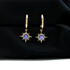 Real Tanzanite Sunburst Hoop Drop Earrings AAA - Rosec Jewels