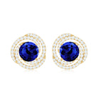 Lab Grown Blue Sapphire and Diamond Swirl Stud Earrings AAAA - Rosec Jewels