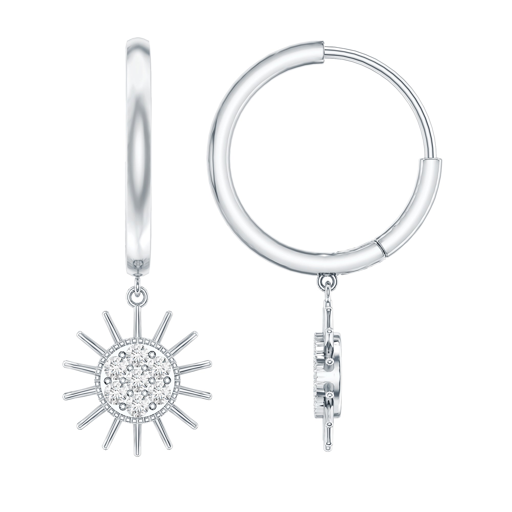 Certified Diamond Sunburst Hoop Earrings Natural - ( HI-SI ) - Rosec Jewels