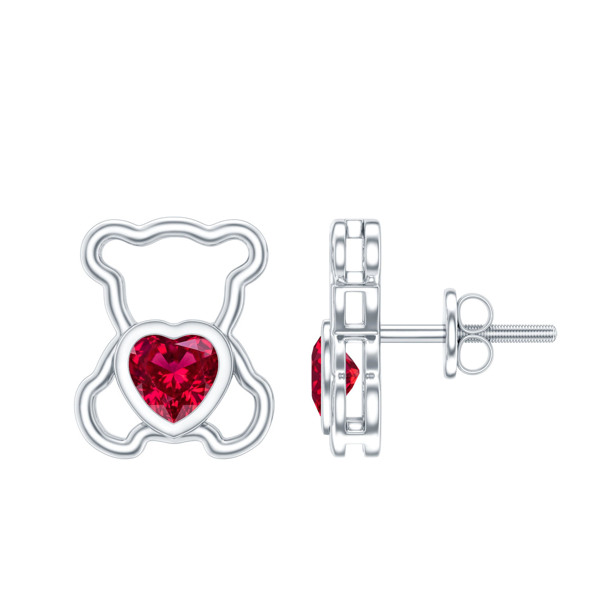 Certified Lab Created Ruby Teddy Bear Stud Earrings AAAA - Rosec Jewels