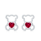 Certified Lab Created Ruby Teddy Bear Stud Earrings AAAA - Rosec Jewels