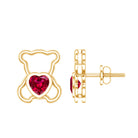 Certified Lab Created Ruby Teddy Bear Stud Earrings AAAA - Rosec Jewels