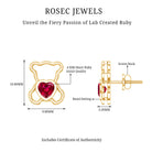 Certified Lab Created Ruby Teddy Bear Stud Earrings AAAA - Rosec Jewels