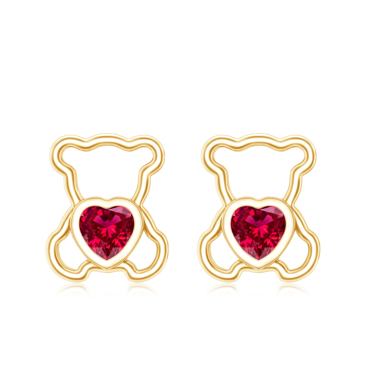 Certified Lab Created Ruby Teddy Bear Stud Earrings AAAA - Rosec Jewels