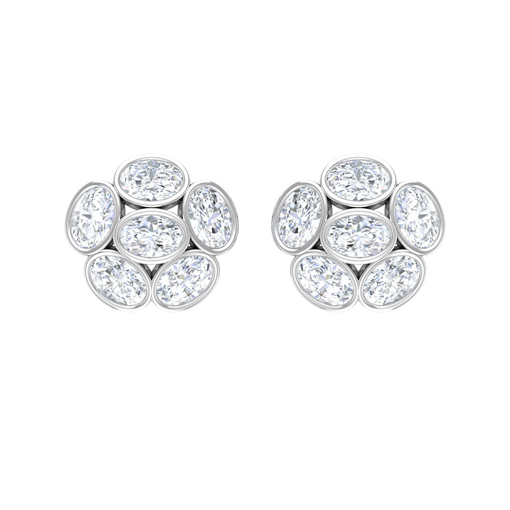 Oval Shaped Diamond Cluster Stud Earrings
