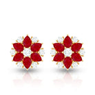Pear Cut Ruby and Diamond Vintage Flower Earrings AAA - Rosec Jewels