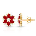 Pear Cut Ruby and Diamond Vintage Flower Earrings AAA - Rosec Jewels