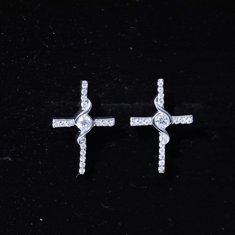 Certified Lab Grown Diamond Religious Cross Earrings Lab - ( EF-VS ) - Rosec Jewels