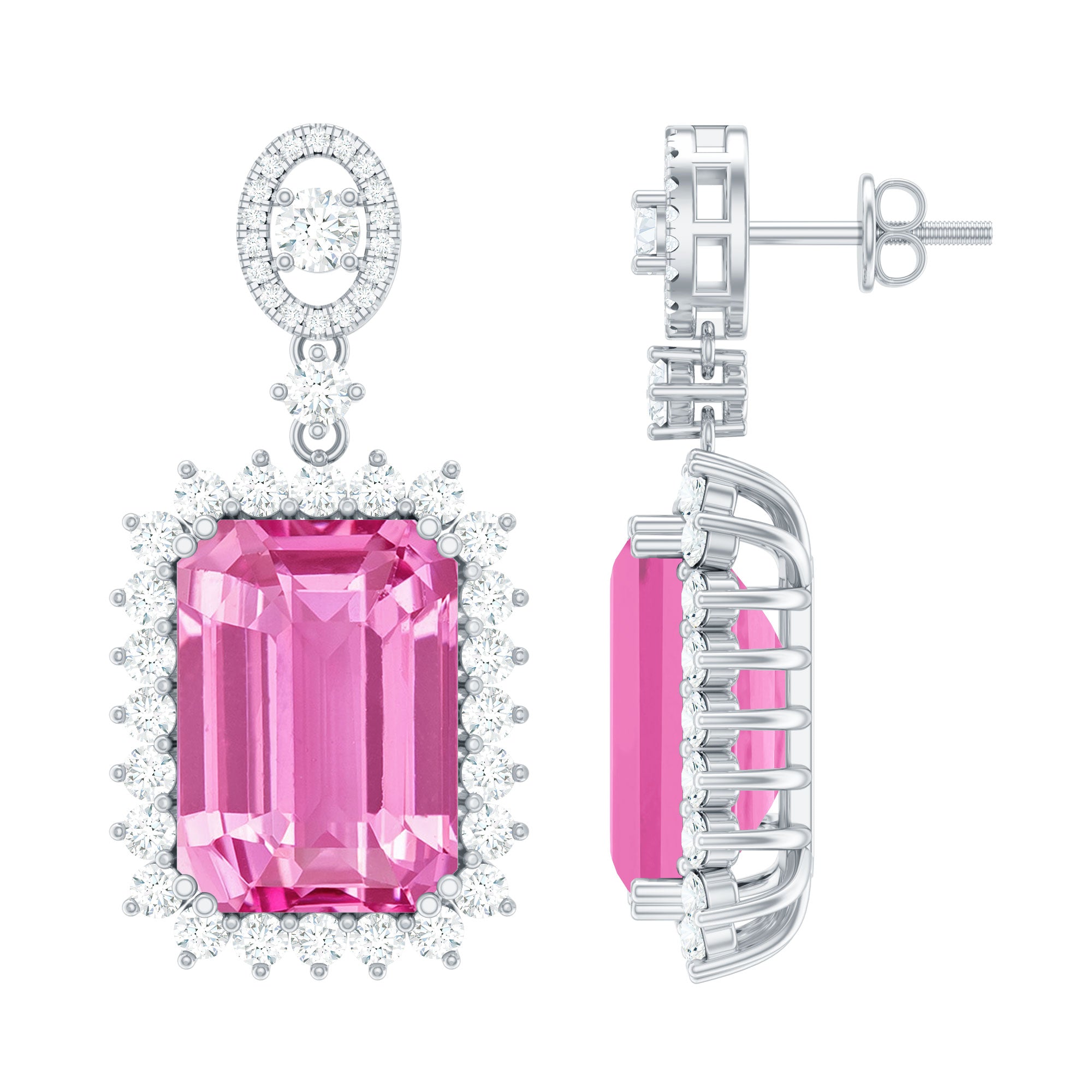 10X14 MM Lab Grown Pink Sapphire Statement Earrings