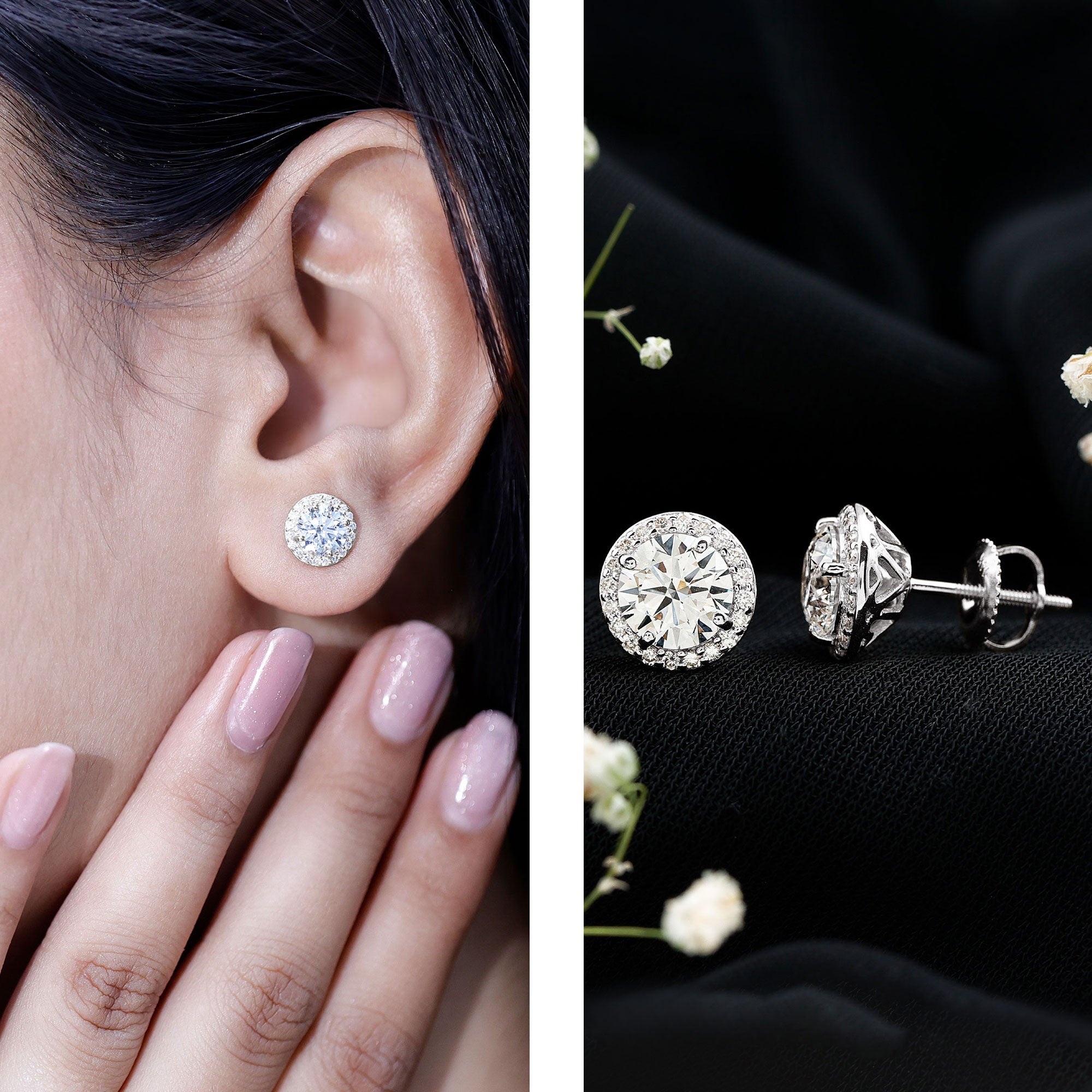 IGI Certified Round Lab Grown Diamond Bridal Stud Earrings Lab - ( E-VS1 ) - Rosec Jewels