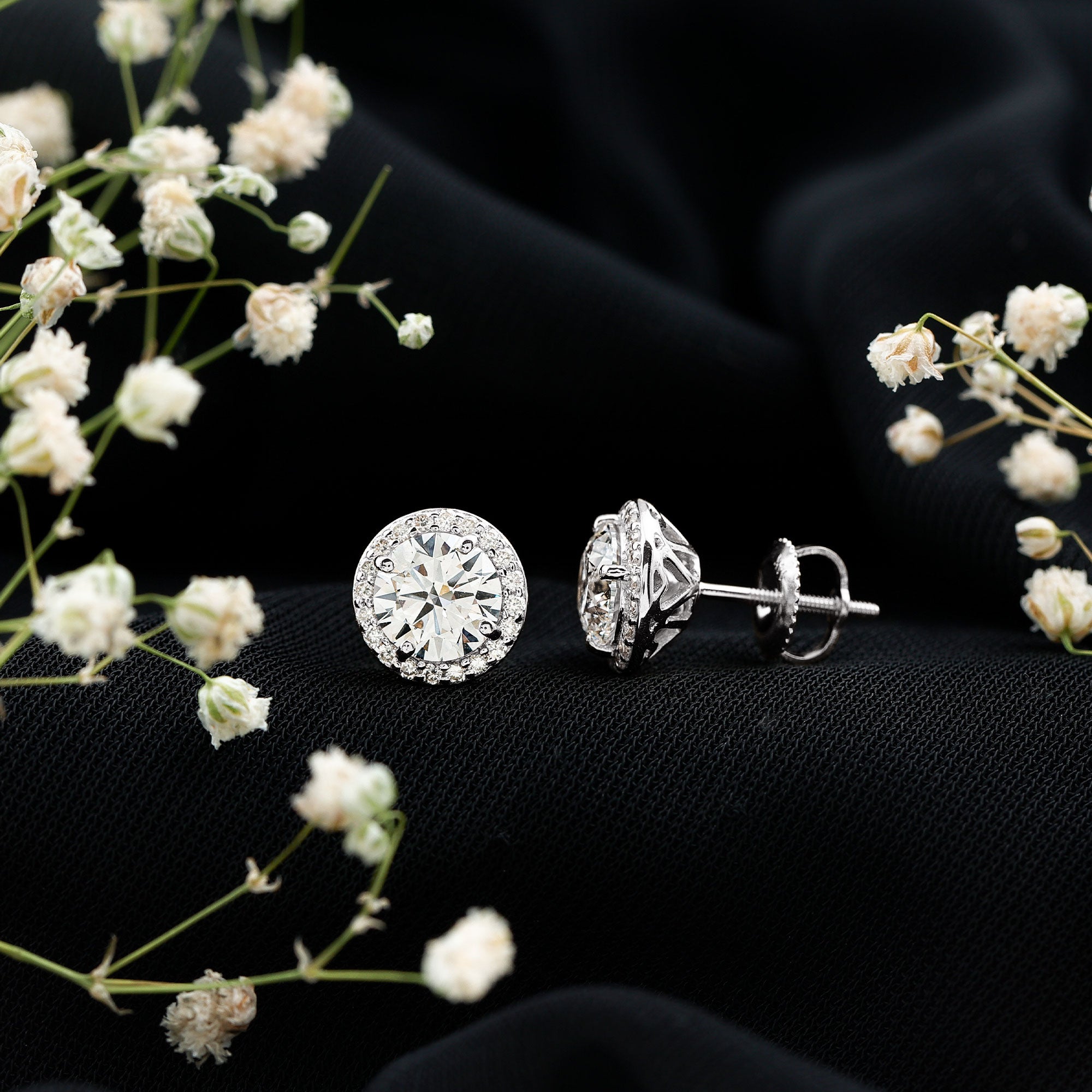 IGI Certified Round Lab Grown Diamond Bridal Stud Earrings Lab - ( E-VS1 ) - Rosec Jewels