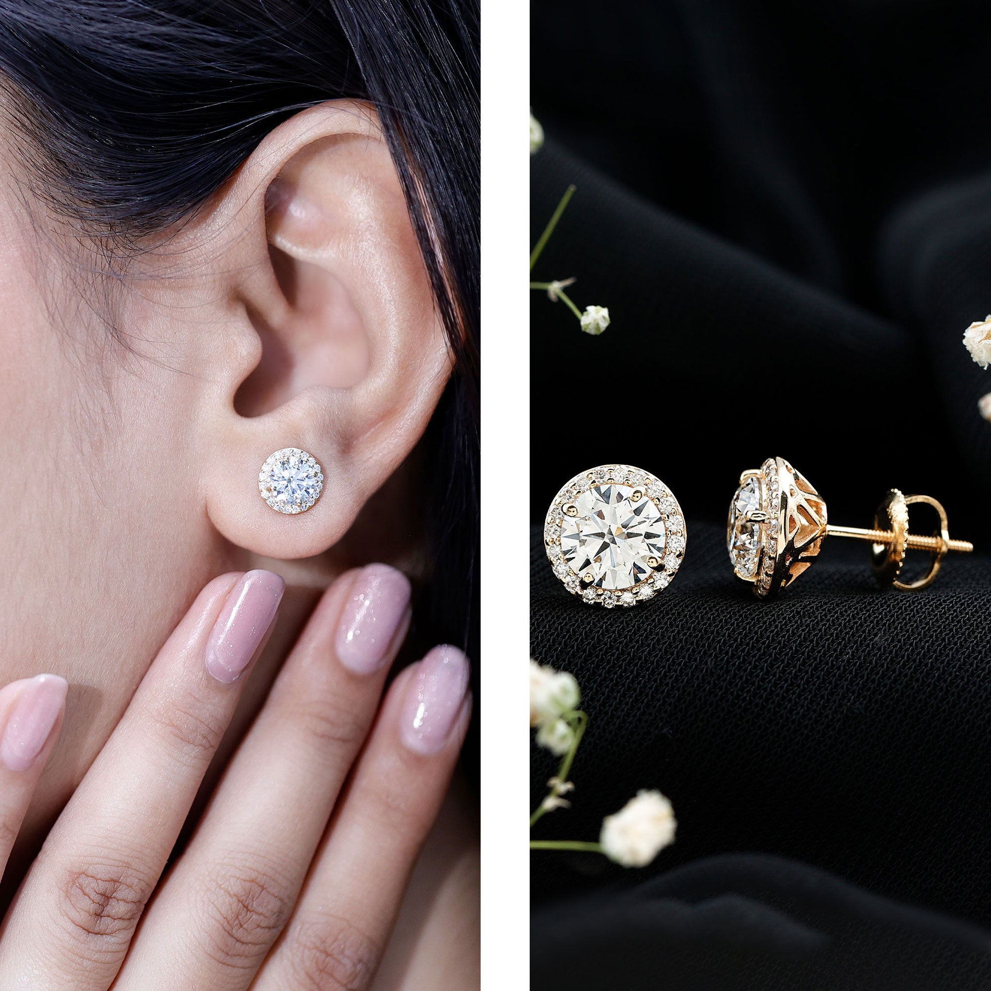 IGI Certified Round Lab Grown Diamond Bridal Stud Earrings Lab - ( E-VS1 ) - Rosec Jewels