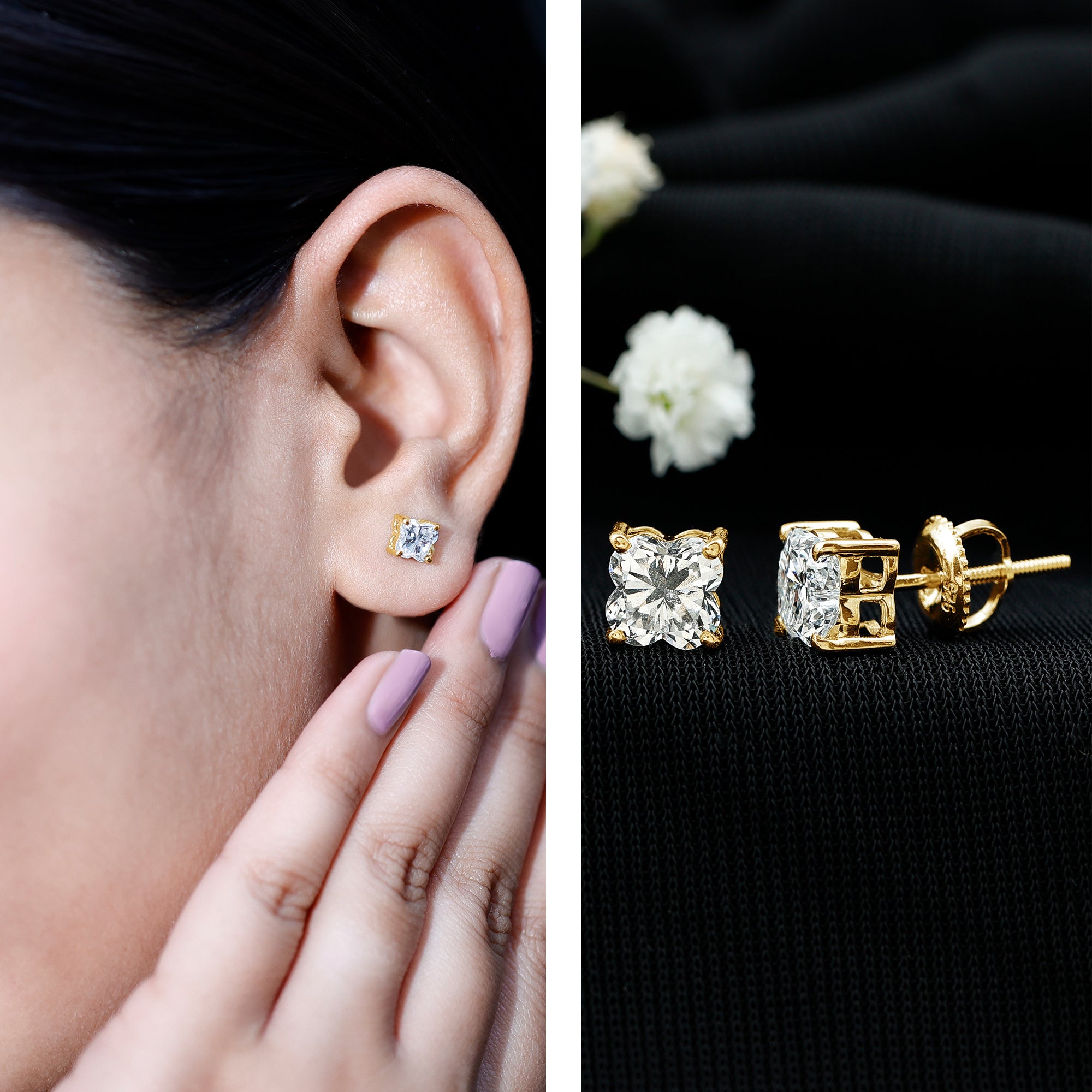 Rosec Jewels-Certified 1.7 Carat Lily Cut Lab Grown Diamond Flower Stud Earrings