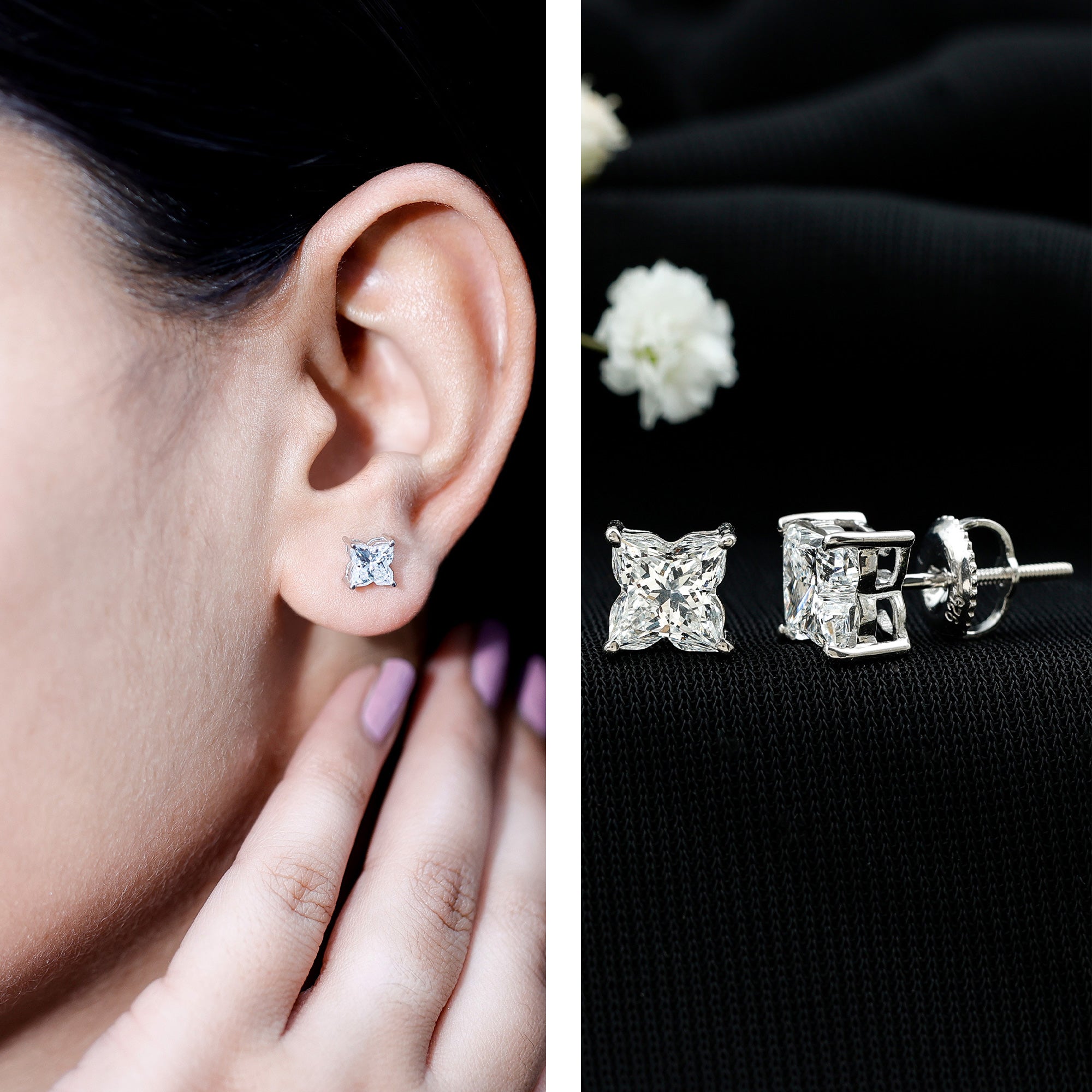 Rosec Jewels-1.7 Carat Lily Cut Certified Lab Grown Diamond Solitaire Stud Earrings